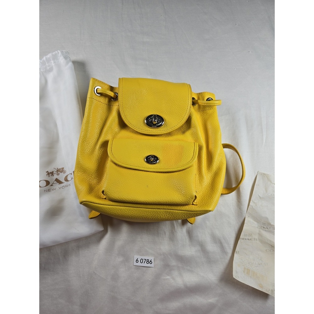 Coach 37581 Yellow Leather Turn Lock Backpack W/ Coach Dust Bag Read Description